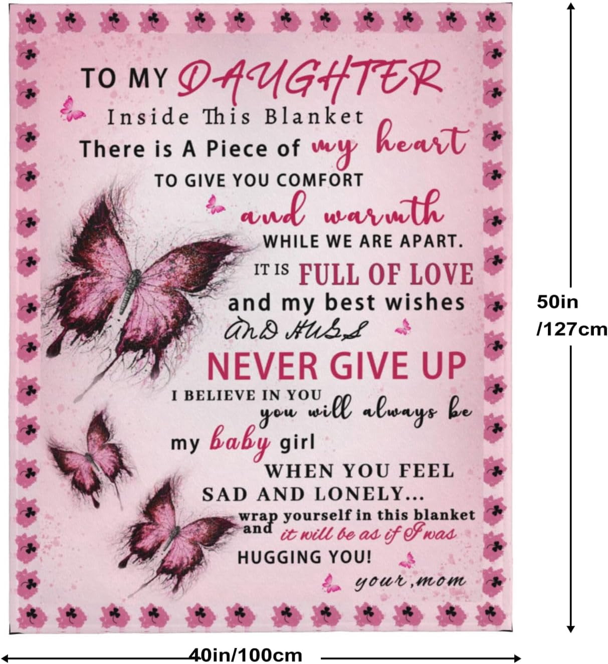 Daughter Blanket from Mom, Daughter Gifts from Mom, Daughter Gifts, Daughter Birthday Gifts, Gifts for Daughter, Daughter Gifts for Christmas, Graduation, Blanket for Daughter, Pink Butterfly