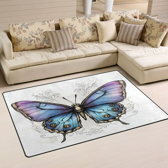 Carpet Mat with Memory Foam Ultra-Soft and Non-Slip Area Rug 31"x20" Blue Butterfly