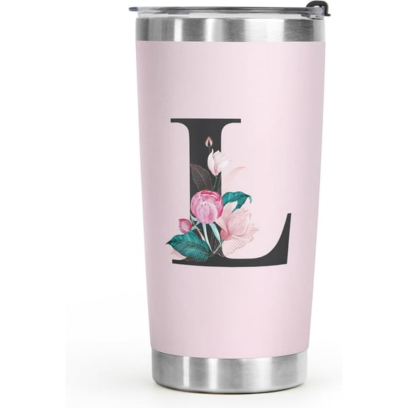 Initial Monogrammed Gifts for Women, 20 Oz Insulated Tumbler With Lid, Stainless Steel Vacuum Pink Cup, Personalized Christmas, Wedding, Birthday Gifts for Her Friends Mom Sister