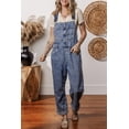 thumbnail image 5 of Women's Sail Blue Denim Bib Straight Leg Jumpsuit with Pockets | [ZhiHiMeRi] | (US 16-18)XL, 5 of 12