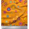 thumbnail image 1 of Soimoi Orange Moss Georgette Fabric Insect & Floral Clip Art Print Sewing Fabric BTY 42 Inch Wide, 1 of 3