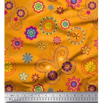 Soimoi Orange Cotton Voile Fabric Insect & Floral Clip Art Print Fabric by The Yard 42 Inch Wide