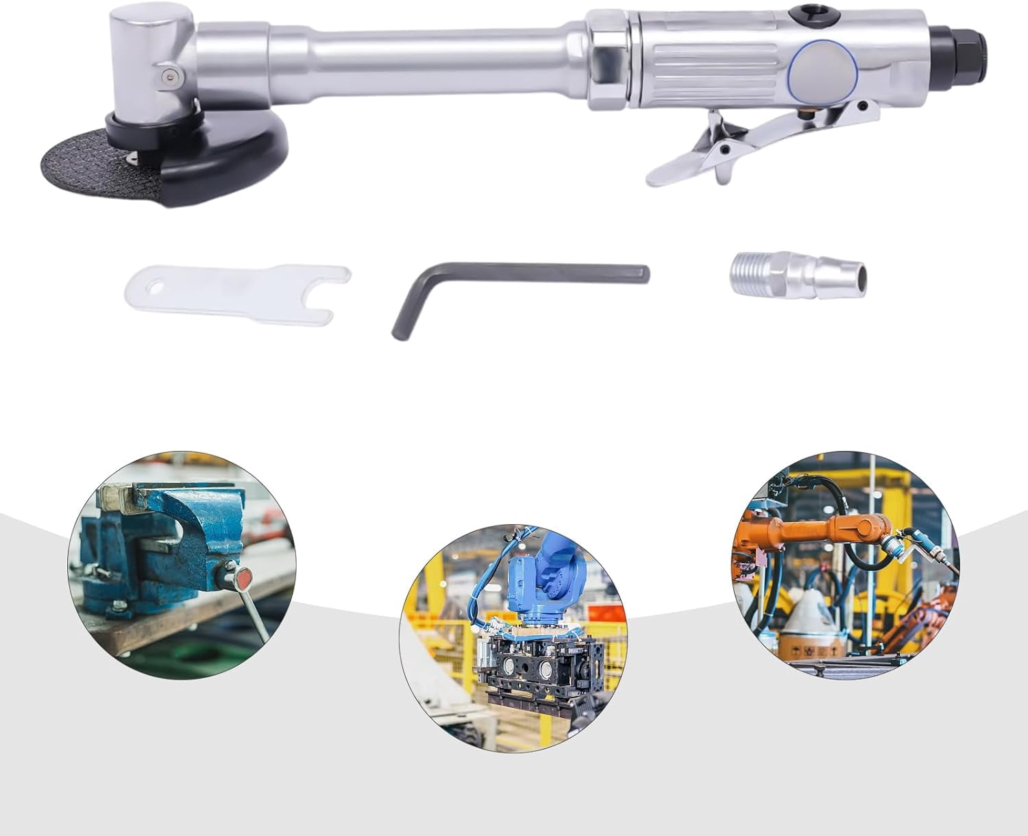 Long Handle Air Angle Grinder Heavy Duty Pneumatic Cutting Machine Grinding Tool for Metal, Tile, and DIY Projects, Automobile Repair, Hardware Processing