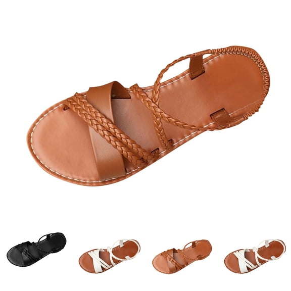 Women's Flat Sandals Strappy Dressy Ankle Strap Casual Summer Thong Sandals for Beach,38