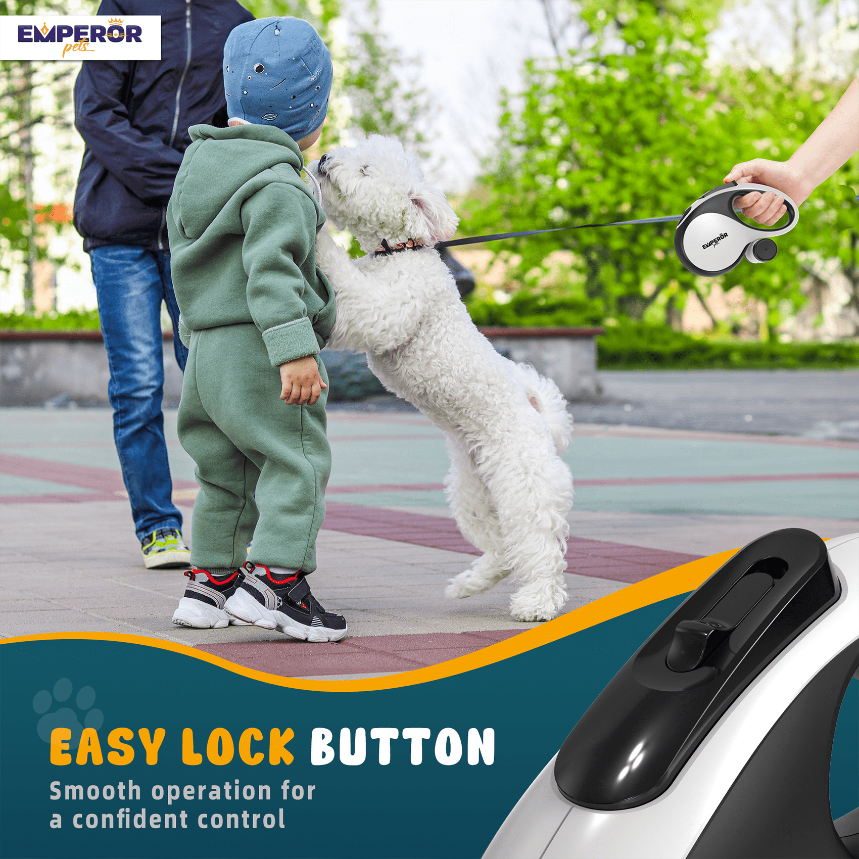 Emperor Pets 16 ft Retractable Dog Leash Large Dogs, White - Up to 110 lbs, Heavy Duty Dog Leash Retractable 16 ft, Aura Series – BW16