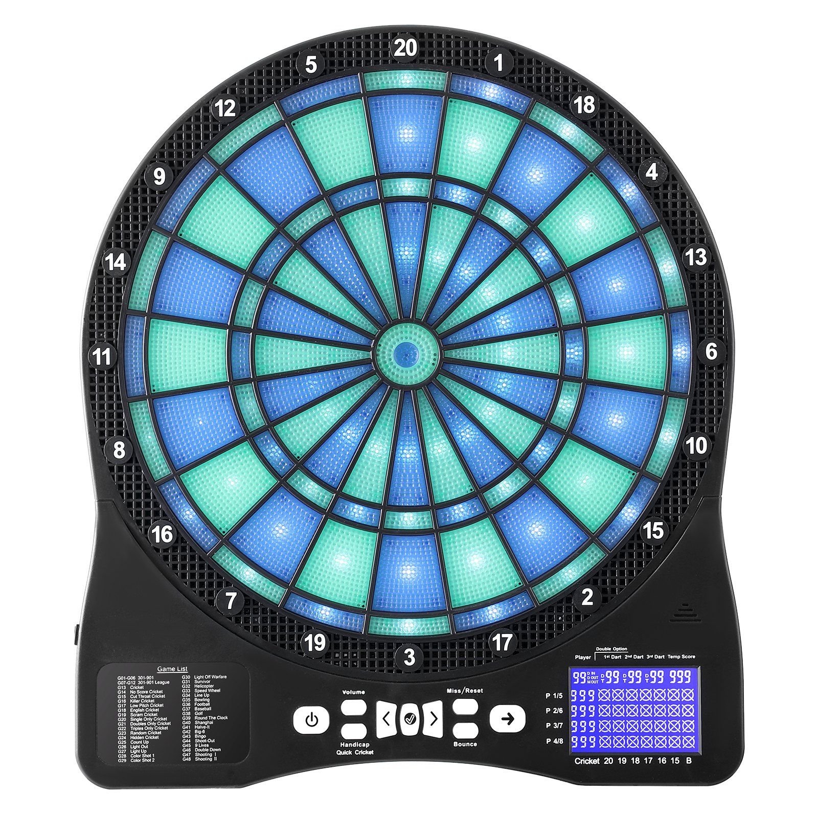 Multiplayer Electronic Dartboard Set with LED Lights, 48 Games & 500+ Options, 6 Darts, 50 Soft Tips, Cricket LCD Screen - Fun for 8 Players at Home/Bar