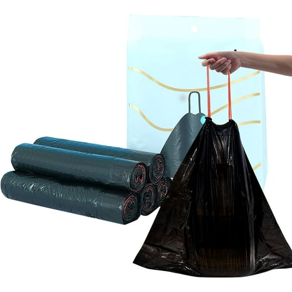 AVEKI 75 Unités Petits Sacs à Ordures 4 Gallons Noirs Mini Sacs à Ordures à Cordon Sacs à Ordures Légèrement Parfumés Doublures de Poubelle pour Salle de Bain Cuisine Chambre Bureau (75) 0601M