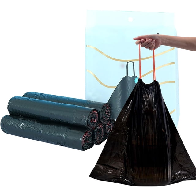 AVEKI 75 Count Small Trash Bags 4 Gallon Black Mini Drawstring Garbage Bags Faint Scented Trash Can Liners for Bathroom Kitchen Bedroom Office (75) 0601M