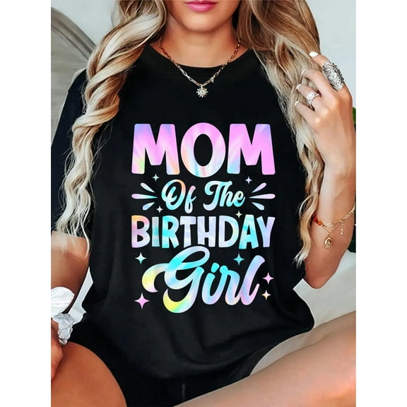 100% Cotton Mom Of The Birthday Girl Shirt Tie Dye Party Family Mommy T-Shirt