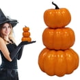 thumbnail image 2 of Artificial Orange Pumpkin Tower Decoration, 7.48 Inch 3 Tier Stacked Pumpkin Ornament with Realistic Vine Stem, Durable Plastic Fall Harvest Decor for Halloween Thanksgiving Porch Tabletop, 2 of 3
