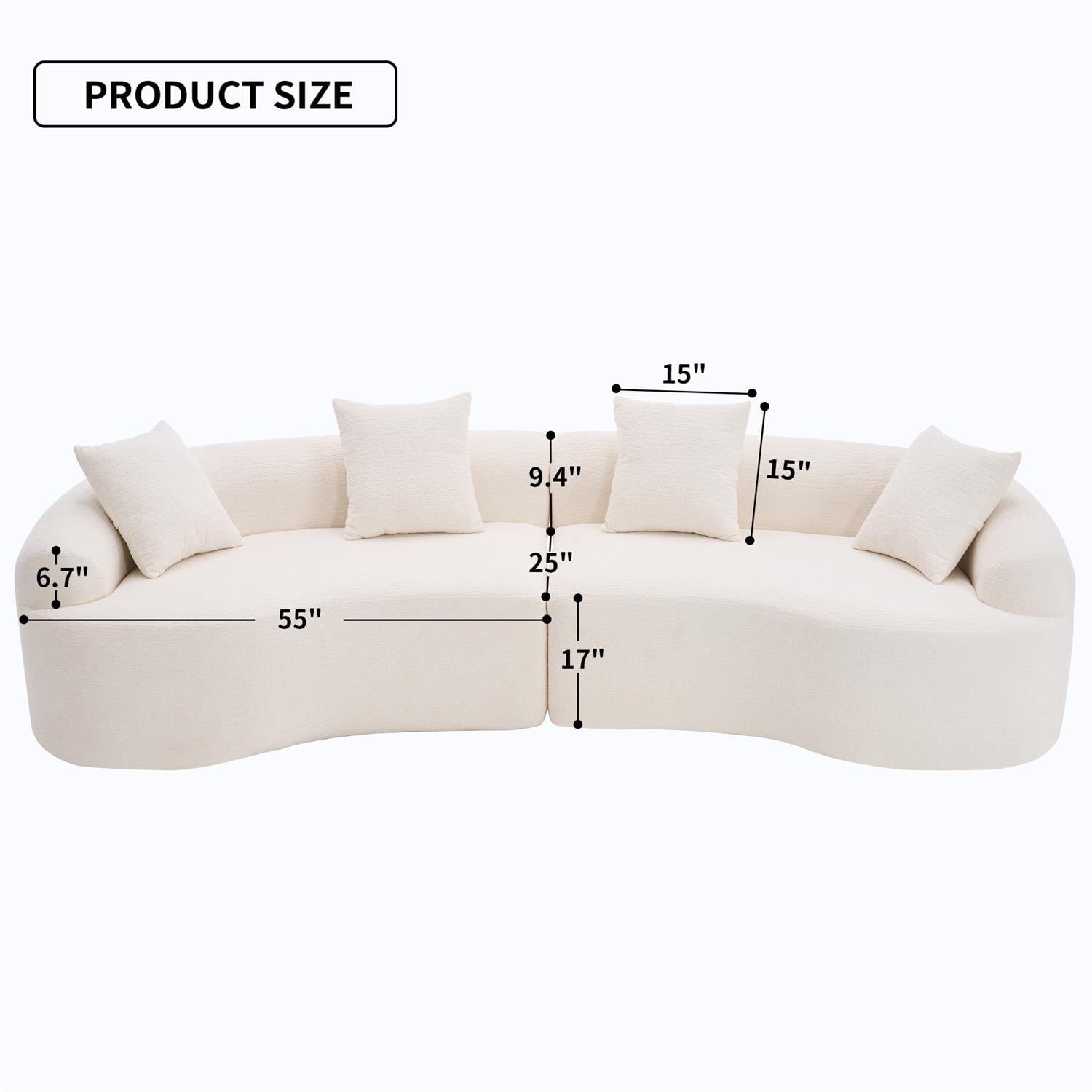Demi Bonn 110"L Modular Sectional Sofa with Full Compression Sponge, Curved Design, High-Density Chenille Sleeper Couch for Living Room, 800 lbs Capacity, White