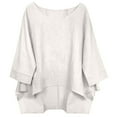 thumbnail image 2 of Vekome Womens Pullover Tops 3/4 Sleeve Plus Size Shirts Loose Round Neck Casual Tee Shirts Linen Solid Color Summer Clothes, 2 of 8