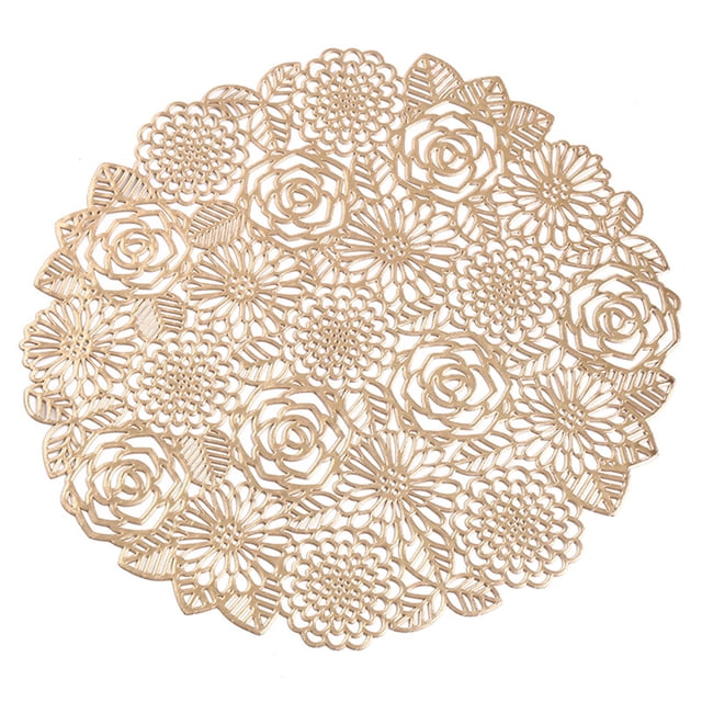 Elegantes centros de mesa para decoración de mesas de fiestas, bodas y cenas, tapetes florales con rosas huecas redondas doradas