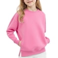 thumbnail image 2 of Youth Girls Long Sleeve Pullover Sweatshirt Solid Color Round Neck Side Split Tops Kids Girls Trendy Comfy Shirts, 2 of 3