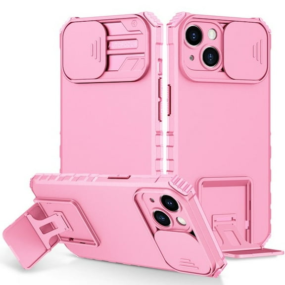 Camera Privacy Cover Hybrid Case with Kickstand for iPhone 14 - Pink