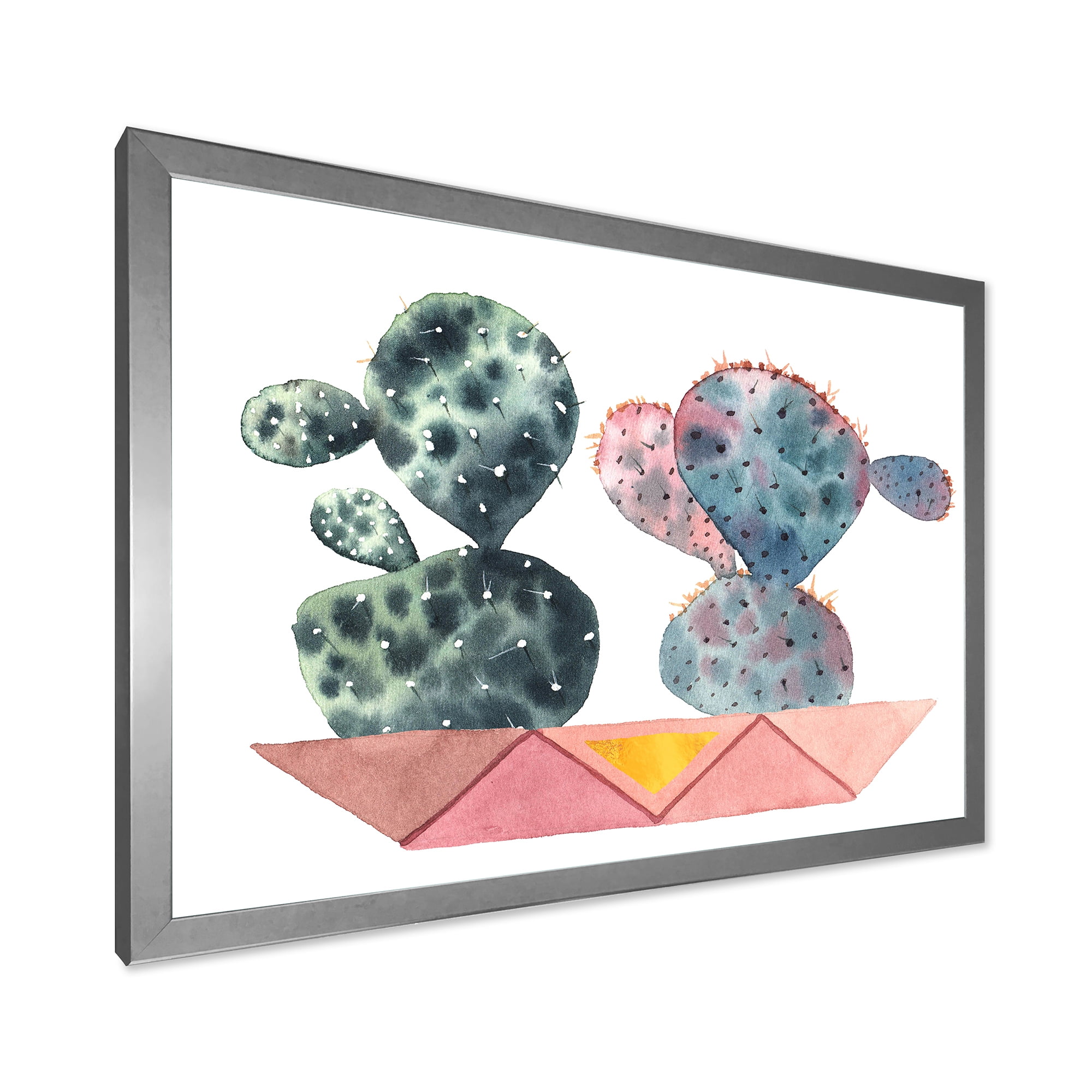 Designart 'Cactus Duo In Pink Pots Geometric' Modern Framed Art Print