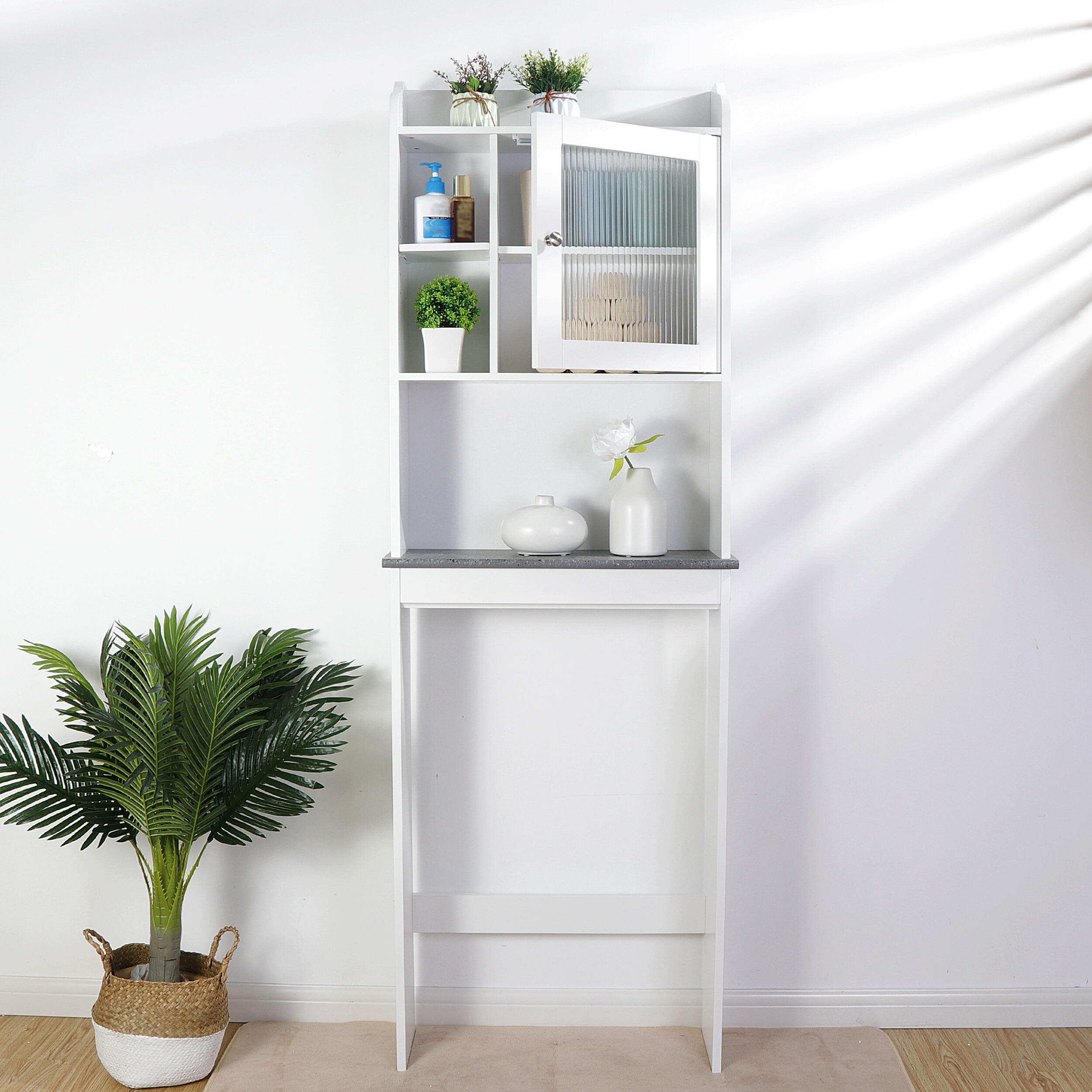 HomGarden Over The Toilet Storage Bathroom Cabinet Adjustable Organizer 7.3-in Width, White