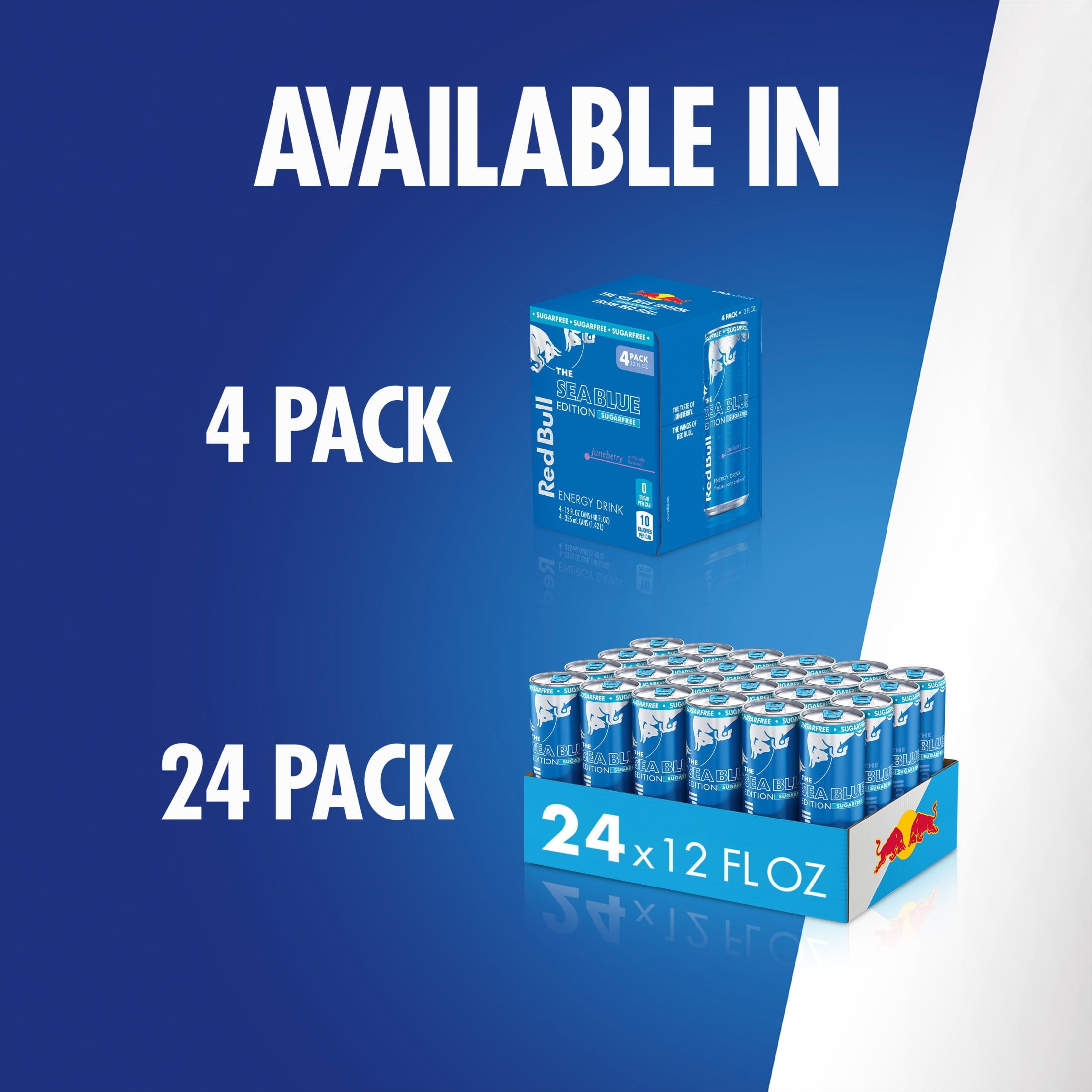 Red Bull Sea Blue Edition Sugarfree Energy Drink,  Juneberry,  12 fl. oz.,  6 x 4 Cans