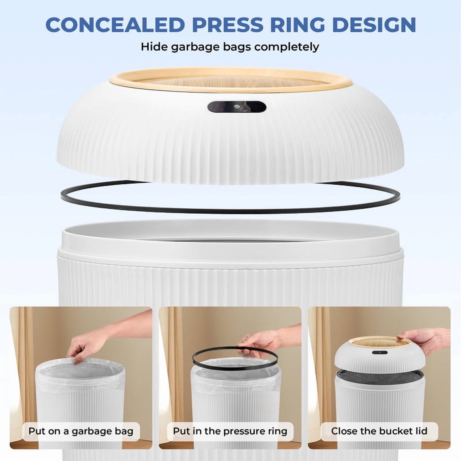 Touchless Automatic Trash Can 10L, Motion Sensor Smart Bin, Waterproof for Kitchen & Bathroom (White)