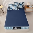 thumbnail image 4 of Erosebridal Retro Dirt Bike Silhouette Zipper Queen Comforter Set with Fitted Sheet and 2 Pillowcases,Classic Checkered Print Zipper Bedding Set,Navy Blue White,Navy Blue Reversible, 4 of 6