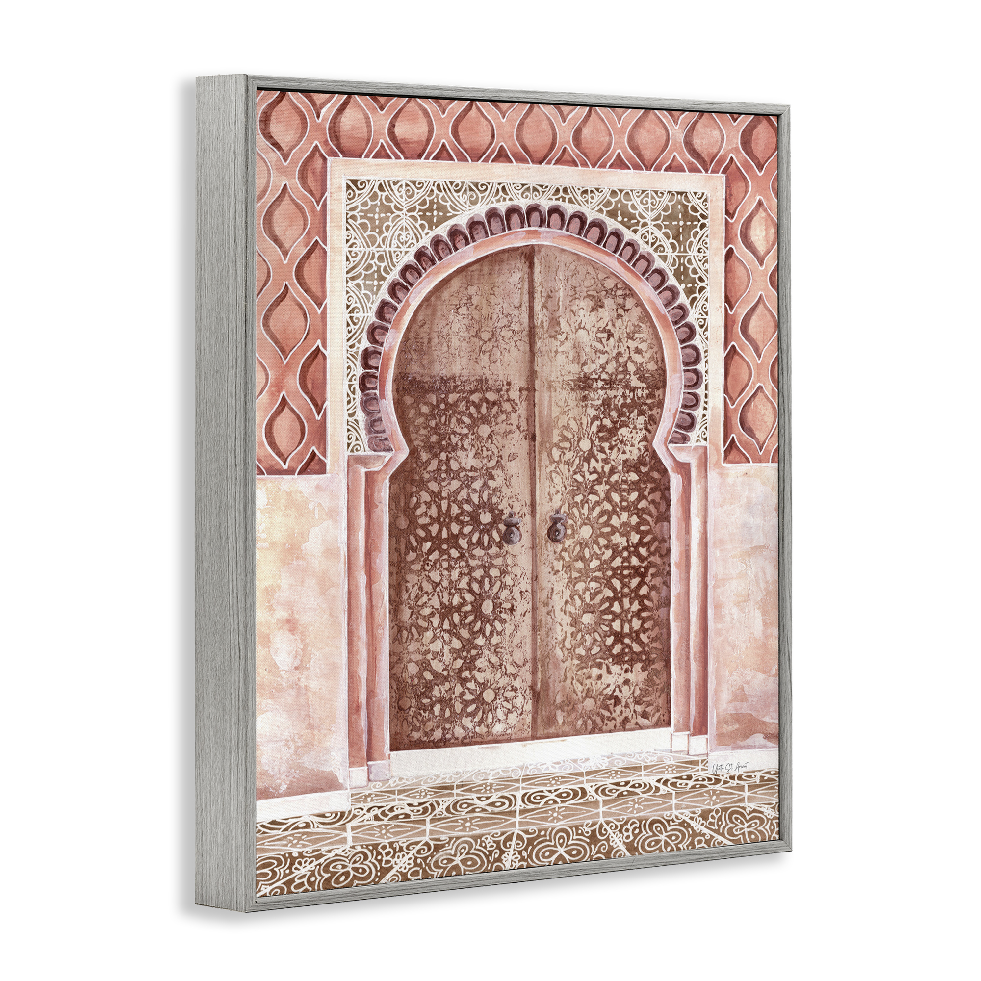 Stupell Industries Moroccan Tiled Doorway Town & City Painting Gray Framed Art Print Wall Art, 24 x 30