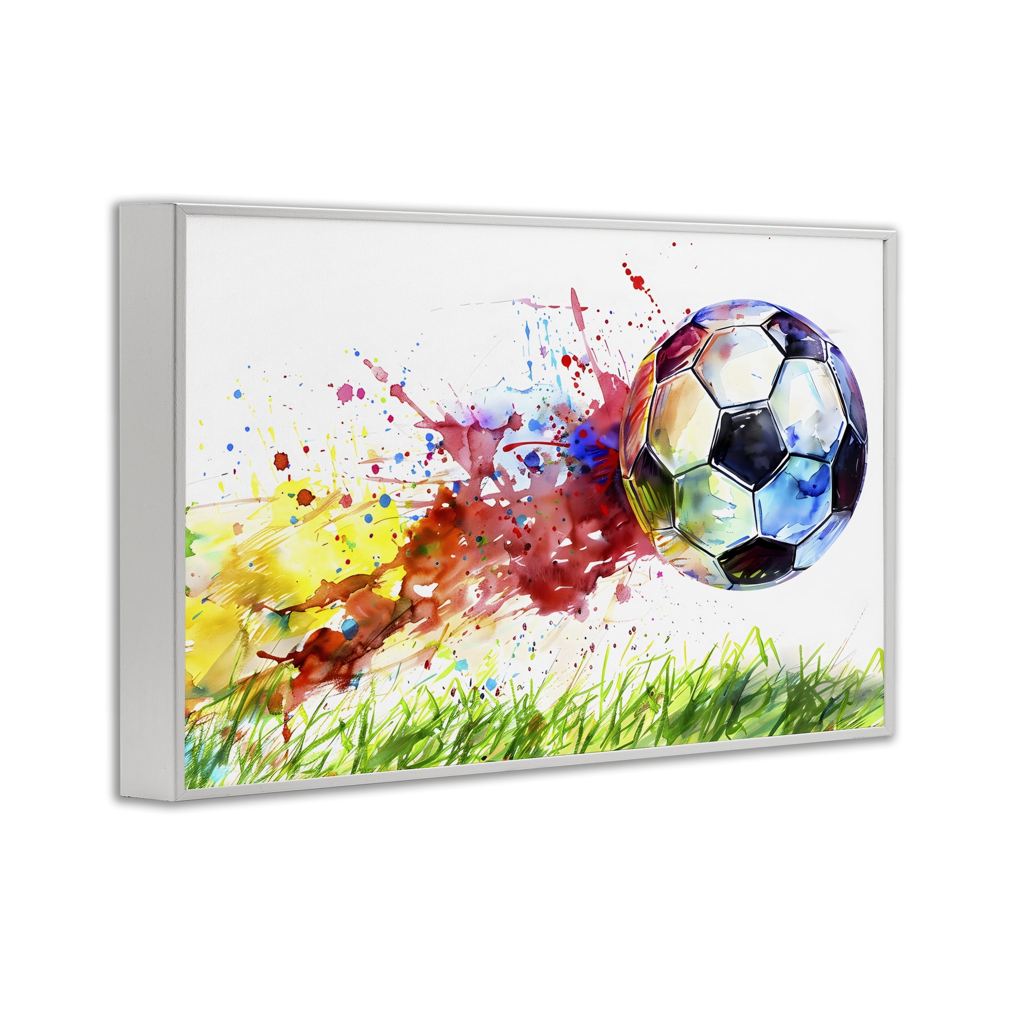 Stupell Industries Watercolor Soccer Ball in Motion White Framed Giclee Art, design by Creative Studio