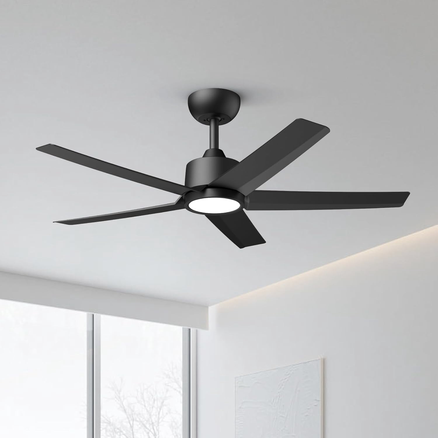 44 Inch Black 5-Blade Modern Ceiling Fan with Dimmable 3CCT LED Light, Reversible DC Motor, Wireless Remote & 2/4/8H Timer for Living Room Bedroom Kitchen