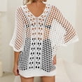 thumbnail image 6 of ZyeKqe Womens Crochet Tops Half Sleeve Sweaters Hollow out V Neck Knit Tops Summer Beach Cover Ups Swimming Suits, 6 of 9