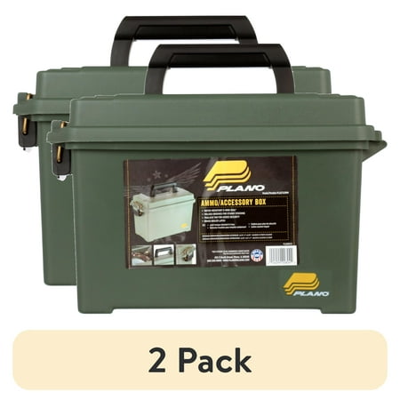 (2 pack) Plano 1712 Large Ammo Box with O-Ring Seal Brass Latch and Durable Construction Holds Multiple Calibers Green