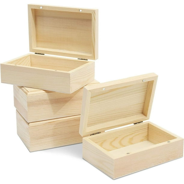 Bright Creations 4 Pack Unfinished Natural Wooden Boxes with Hinged