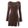 thumbnail image 4 of Vestido de manga larga con cuello cuadrado con cordón para mujer Ropa de fiesta fruncida de color sólido, 4 of 9