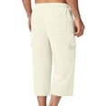 thumbnail image 4 of Bovxnpu Mens Capris Pants Beach Loungewear Pants Men Cargo 7 Pants Solid Elastic Waist Drawstring Side Pockets Casual Pants, 4 of 7