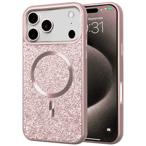 Entronix Magnetic Case Compatible with iPhone 17 Pro Max - Rhinestone-Covered Back, Rose