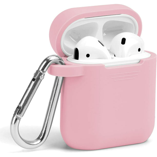AirPods Case, GMYLE Silicone Protective Shockproof Earbuds Case Cover Skin  with Keychain Kit Set Compatible for Apple AirPods 1 & 2 (Baby Pink)