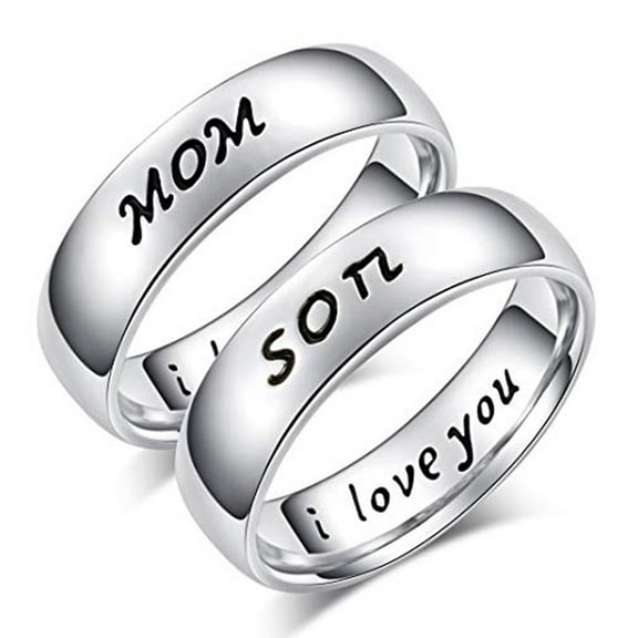Titanium Steel Mom Son I Love You Carved Letter Finger Ring Mother's Day Jewelry