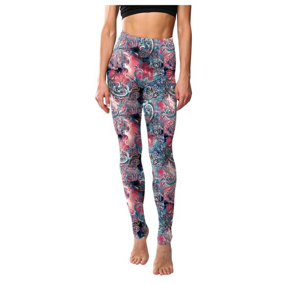 Luxalzxs Yoga Leggings for Women Classic Retro Color Floral Graffiti Print Sweatpants High Waisted Tummy Control Workout Legging Yoga Pants