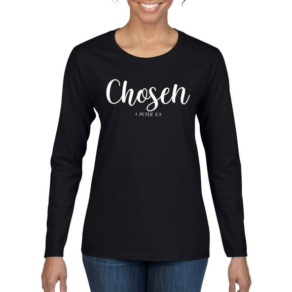 Wild Bobby Chosen 1 Peter 2:9 Inspirational/Christian Women Graphic Long Sleeve Tee, Black, Small