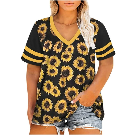 OAVQHLG3B Womens Plus Size Tunic Tops Summer Short Sleeve V Neck/Crew Neck Loose Casual Tee Shirt