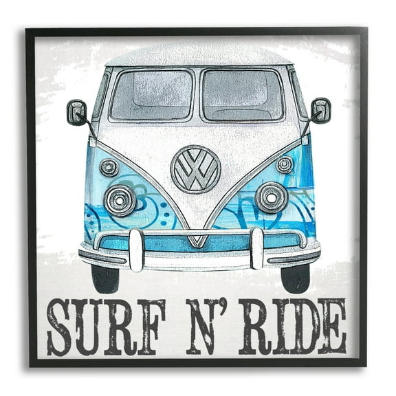 Stupell Surf N Ride Blue Retro Summer Bus Landscape Painting Black Framed Art Print Wall Art
