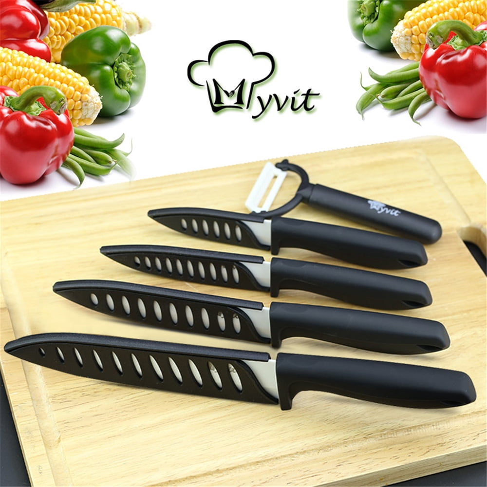 6PCS Ceramic Knives Set for Kitchen 5-Piece Sharp Paring Knives with Covers and a Peeler,Sharp 6-inch Serrated Bread Knife Fruit Cutter 3", 4", 5" Inch