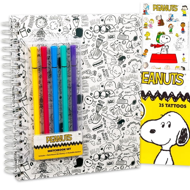 Set de Cuaderno de Bocetos Peanuts con Marcadores, Pegatinas y Tatuajes