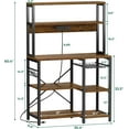 thumbnail image 3 of Bakers Rack with Power Outlet, 35.4 Inches Coffee Bar with Wire Basket, Kitchen Microwave Stand with 6 S-Shaped Hooks, Open Storage Shelves, Rustic Brown, 3 of 8