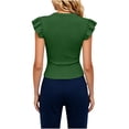 thumbnail image 6 of ClodeEU Women's Crew Neck Ruffle Cap Sleeve T-Shirt,Fitted Ribbed Knit Basic Slim Top Army Green,Women's Plus L, 6 of 7