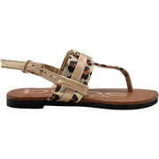 bebe Girls Big Kid Leopard Print T-Strap Thong Slide Sandal with Adjustable Back Strap, Gold, Size 12