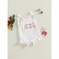 thumbnail image 3 of SUNSIOM Baby Girl Knit Romper Sleeveless Square Neck Letter Print Ruffle Bodysuit Newborn Overalls, 3 of 7