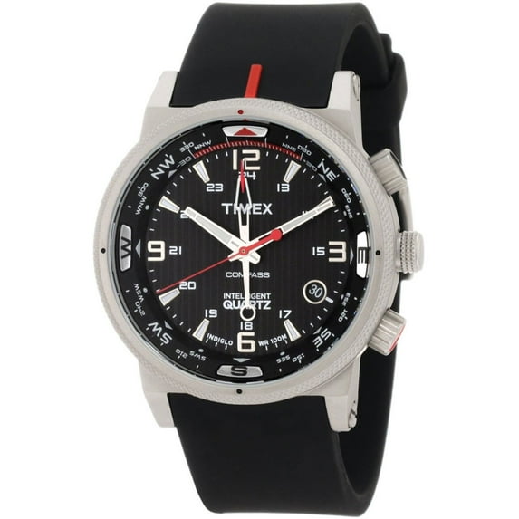 T2N724 Men's Intelligent Quartz Compass Indiglo Black Dial Black Silicone Strap Watch