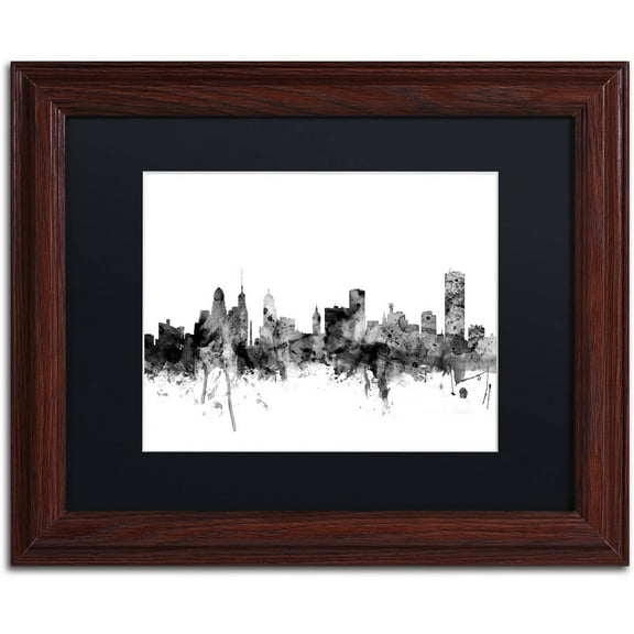 Trademark Fine Art "Buffalo New York Skyline B&W" Canvas Art by Michael Tompsett, Black Matte, Wood Frame
