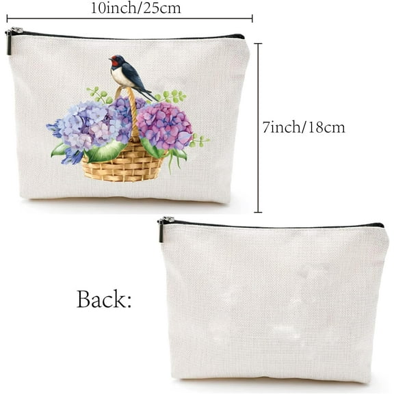 1pc Custom Polycotton Printed Canvas Storage Bags Rectangle Metal Zipper Pouches Bird 18x25cm