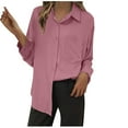 thumbnail image 2 of AXXD Womens Sweatshirts Trendy Pink Basic Summer 2024 Solid Color Lapel Casual Long-Sleeved Pocket Shirt, 2 of 4