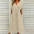 thumbnail image 2 of Vestido largo maxi liso con cuello en V, encaje recortado y volantes para mujer - Poliéster spandex ligero, favorecedor para todas las figuras, 2 of 5